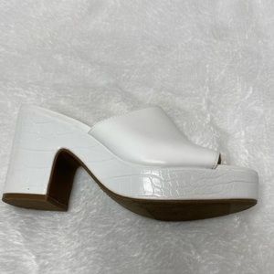 White Mule Slides w/ Croc Skin detail